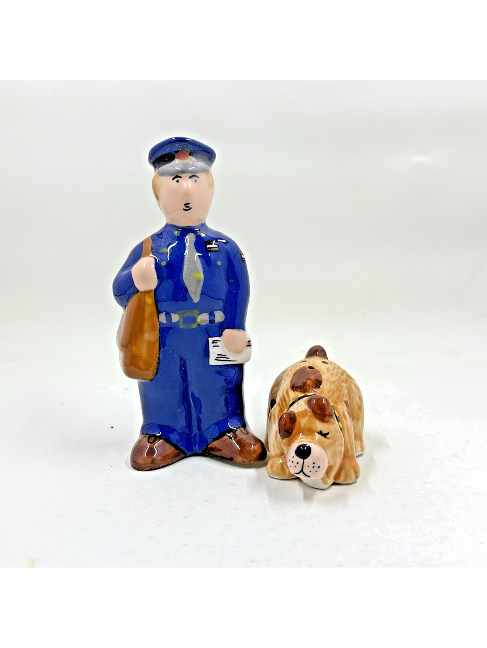 Fitz and Floyd OCI Omnibus Mail Carrier Dog Salt & Pepper Shaker Set Postman